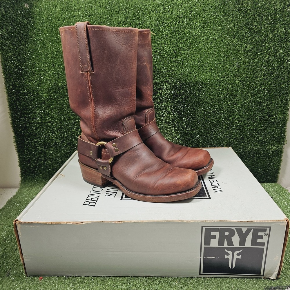 Frye 12R Engineer Brown Leather Harness Vintage Pull On Boots Mens 10 M